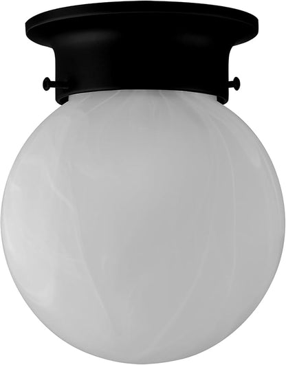 Design House Millbridge Globe 6 Inch Diameter Indoor Ceiling Light Fixture, for Bedroom, Hallway, Closet & Dining Room, Alabaster Glass, Matte Black, 588483
