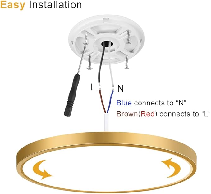 9Inch LED Flush Mount Ceiling Light Fixture, 18W(180W Equivalent), 1800LM, 6000K Cool White, IP40, Flat Modern LED Ceiling Lights for Bedrooms, Living Rooms, Bathrooms, Stairwells, etc.(Gold)