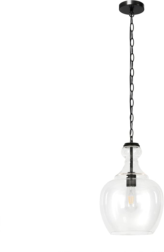 Henn&Hart 11" Mid-Century Modern Pendant Light Fixture with Clear Glass Dome Shade and 6' Adjustable Cord for Kitchen Island, Dining Room or Game Room, Blackened Bronze