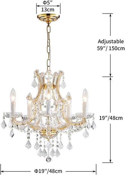Saint Mossi 5-Lights Maria Theresa K9 Crystal Chandelier Light Fixture,Modern Chandelier Gold Chandelier for Bedroom,Dining Room,Living Room,H19 x W19,Chain Adjustable