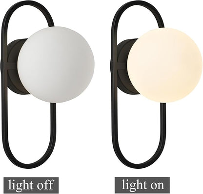 SeeU Vintage Black Wall Sconces Set of Two Globe Wall Lamp with Milky Glass Shades Modern Wall Light Fixtures for Living Room, Bedroom, Stairs, Hallway