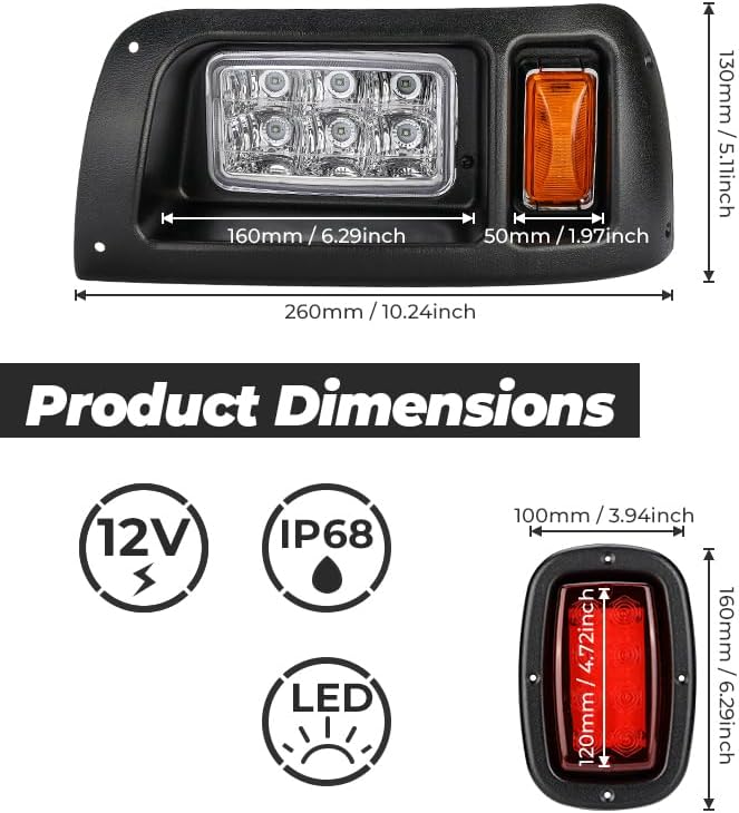 KEMIMOTO DS LED Light Kit Compatible with Club Car DS 1993 Newer Models, Golf Cart Street Legal LED Headlight Tail Light Kit for Gas Electric Models