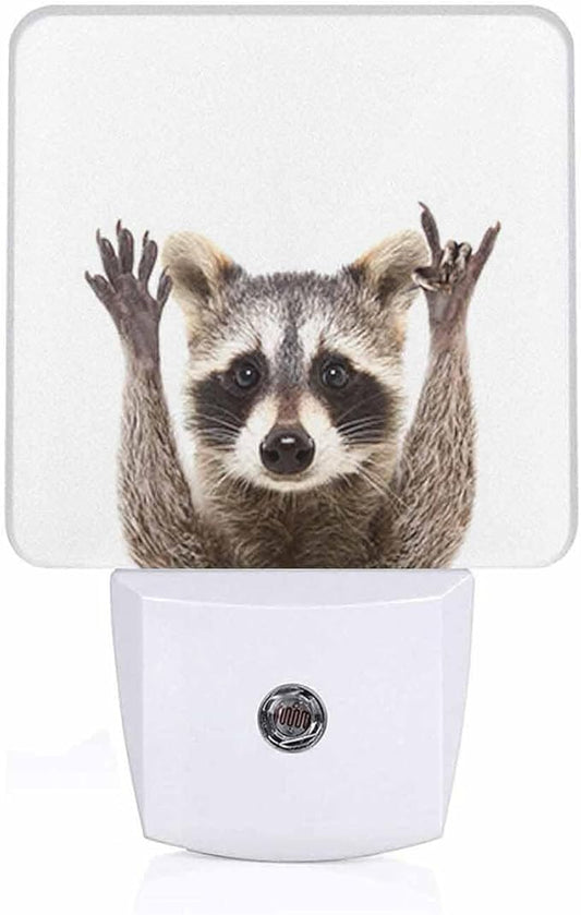 LED Night Light,Funny Cute Raccoon LED Night Light Plug into Wall with Dusk to Dawn Light Sensor White Energy Efficient Nightlight for Bedroom Bathroom Hallway Living Room Kitchen