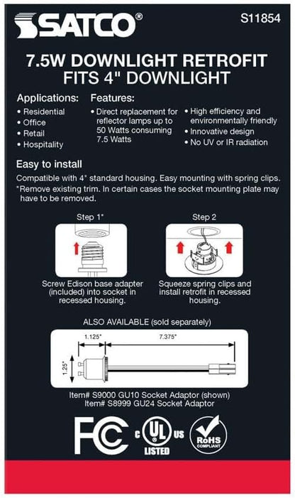 Satco LED Retrofit Gimbal Downlight, CCT Selectable 2700K/3000K/3500K/4000K/5000K, 4 Inches, Black Finish