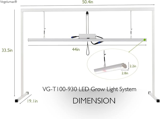 LED Grow Light Lamp Stand for Plant Vege Flower Herb Growth,Full Spectrum CRI 90+ White Light CCT 3200K,Isolated Dimming Power with On/Off Switch,Height Adjustable,100W,4FT