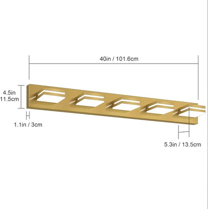 SineRise LED Modern Bathroom Vanity Light Fixtures (5-Light, 40-Inch, Dimmable), Brass Modern Acrylic Bathroom Wall Lighting Fixtures Over Mirror (Cool White 6000K)