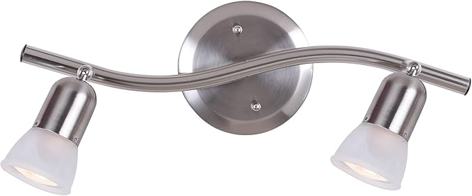 Canarm James 2-Light Track Lighting, Silver Finish, Adjustable Alabaster Glass Shades, 15" Wide Industrial Ceiling Spotlight for Kitchen, Living Room, Hallway