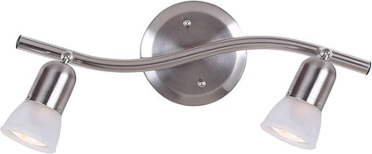 Canarm James 2-Light Track Lighting, Silver Finish, Adjustable Alabaster Glass Shades, 15" Wide Industrial Ceiling Spotlight for Kitchen, Living Room, Hallway