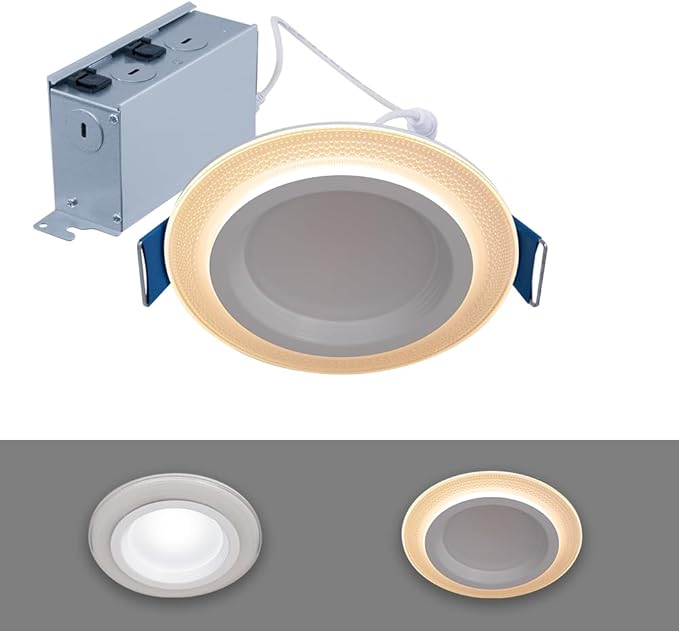 HALO RL 4 inch Recessed LED Canless Night Light Downlight, 750 Lumens, Selectable 2700K-5000K CCT with Dim to Warm, 2-Mode Toggle Switch for Nursery, Bathroom, Matte White - RLNL4079FSD2W1EWHDM