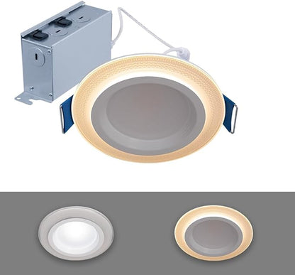 HALO RL 4 inch Recessed LED Canless Night Light Downlight, 750 Lumens, Selectable 2700K-5000K CCT with Dim to Warm, 2-Mode Toggle Switch for Nursery, Bathroom, Matte White - RLNL4079FSD2W1EWHDM