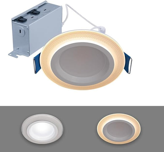 HALO RL 4 inch Recessed LED Canless Night Light Downlight, 750 Lumens, Selectable 2700K-5000K CCT with Dim to Warm, 2-Mode Toggle Switch for Nursery, Bathroom, Matte White - RLNL4079FSD2W1EWHDM