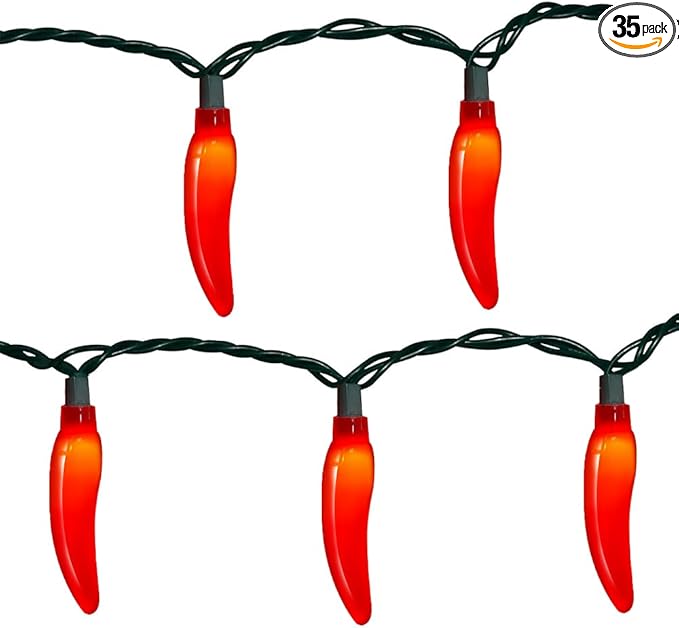 Chili Pepper String Lights,13.6FT Outdoor Indoor Waterproof Decorative Lights with 35 Red LED Chili Peppers for Christmas, Garden, Patio, Party, Carnival Decorations - Green Wire