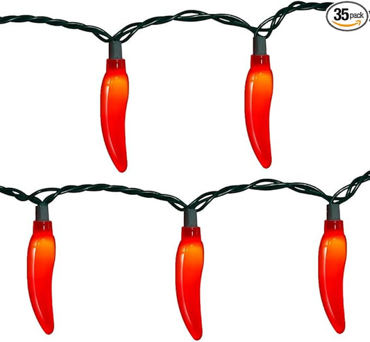 Chili Pepper String Lights,13.6FT Outdoor Indoor Waterproof Decorative Lights with 35 Red LED Chili Peppers for Christmas, Garden, Patio, Party, Carnival Decorations - Green Wire