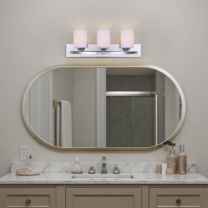Canarm IVL370A03CH-O Ltd Hampton 3 Light Vanity with Flat Opal Glass, Chrome
