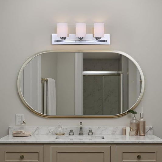 Canarm IVL370A03CH-O Ltd Hampton 3 Light Vanity with Flat Opal Glass, Chrome
