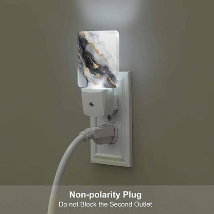 Marble Texture Night Lights Plug into Wall Ink Painting Black with Gold Accents Night Light with Dusk to Dawn Sensor for Home Bedroom Bathroom Living Room 0.5W Sleep-Friendly