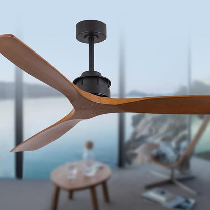 Sofucor Ceiling Fan without Lights, 60 Inch Low Profile Flush Mount Mordern Wood Ceiling Fan with Remote for Indoor Farmhouse Bedroom Living Room Outdoor Patio Porch, Reversible DC Motor, Noiseless