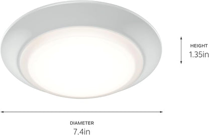 Kichler Low Profile LED Downlight - Gen Select 5-in-1 Downlight White, for Wet or Damp Spaces, 2700K-5000K, Color Temperature Select, Power Surge Protected, (7.38" Dia x 1.35" H) 43874WH5CCT