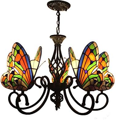 Pendant Lighting LED Chandelier Light Antique Tiffany Style Stained Glass with Butterfly Shaped Lamp Shade Hanging Light for Dining Living Cafe Room Restaurant - TYP A-Butterfly -5 Lights