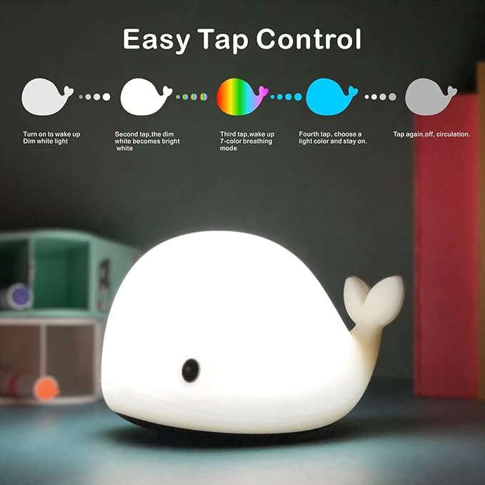 Night Light for Kids, Cute Silicone Nursery Dolphin Lamp for Baby and Toddler, Animal NightLight for Bedroom, Squishy Night Lamp for Kids Room (Dolphin)