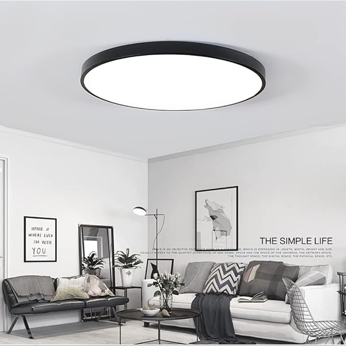 LED Modern Round Recessed Ceiling Light, 20 Inch, 36W 3000K-6000K Dimmable, Black Close to Ceiling Lighting for Living Room & Bedroom