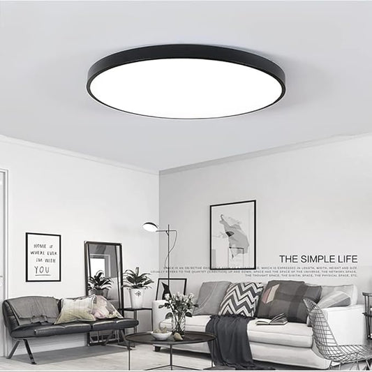 LED Modern Round Recessed Ceiling Light, 20 Inch, 36W 3000K-6000K Dimmable, Black Close to Ceiling Lighting for Living Room & Bedroom