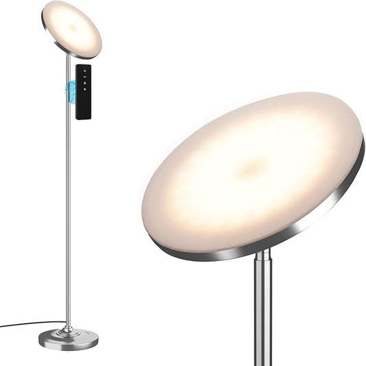 hanaking Floor Lamp, 30W/2600LM Bright Floor Lamp with Remote Control, Stepless Adjust Color Temperatures & Brightness, Torchiere Standing Lamp for Living Room Bedroom Office (Brushed Nickel)