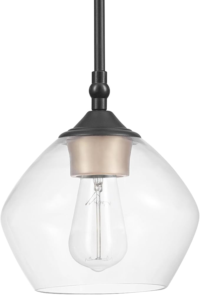 Globe Electric Harrow 1-Light Pendant, Gold Accent Socket, Shade 60312, 59.6", Matte Black with Clear Glass, Bulb Not Included
