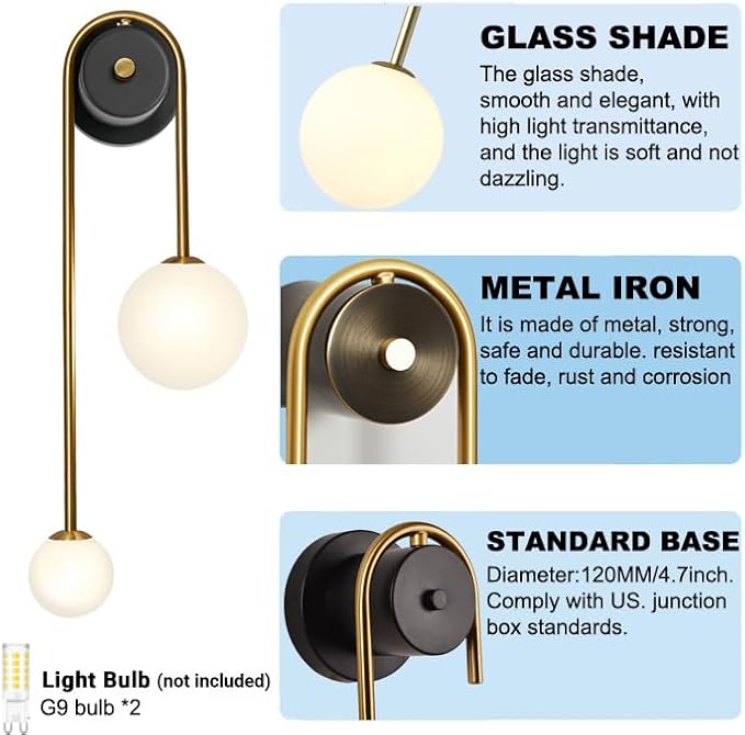 Modern Gold Wall Sconce Mid Century Gold Wall Lamp U-Shape Linear Wall Light with Milk Glass Shade Wall Lamp for Bedside Dining Room Bathroom