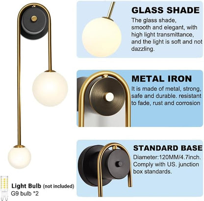 Modern Gold Wall Sconce Mid Century Gold Wall Lamp U-Shape Linear Wall Light with Milk Glass Shade Wall Lamp for Bedside Dining Room Bathroom
