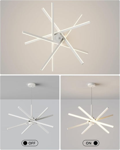 Modern Sputnik Chandelier Ceiling LED Black Pendant Light Embedded Mount Chandeliers Dining Room Light Fixtures Over Table Dimmable with Remote Control for Living Room Kitchen Bedroom (White)
