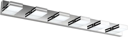 SineRise LED Modern Bathroom Vanity Light Fixtures (6-Light, 48-Inch, Dimmable), Chrome Modern Acrylic Bathroom Wall Lighting Fixtures Over Mirror (Cool White 6000K)