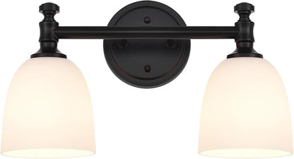 Black Bathroom Vanity Light, 2-Light Bathroom Light Fixtures Over Mirror, Traditional Vanity Lights for Living Room, Milk White Bell Glass Shades, Standard E26 Base, Matte Black