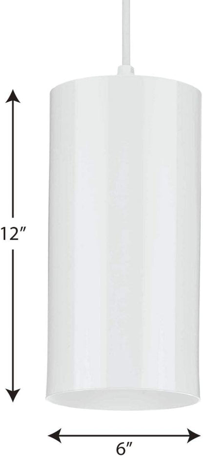 Progress Lighting 1-Light Modern Outdoor Hanging Pendant Light, 6-Inch, Cylinder Collection, Indoor & Outdoor, White (P500356-030)