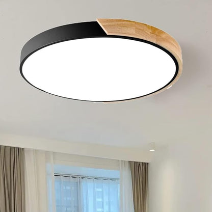 LED Ceiling Light Fixture,16 Inch Modern Wood Recessed Ceiling Lights, Dimmable Light,Black 24W Close to Ceiling Lighting Flush Mount Living Room Bedroom,3000K-6000K