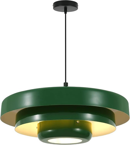 Vintage Industrial Green Pendant Light, 17.7" Large Adjustable 59" Cord Hanging Ceiling Light Fixture Mid Century Modern Chandelier for Garage Workshop