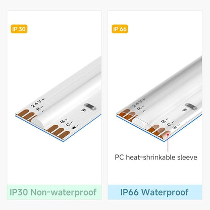 BTF-LIGHTING FCOB COB RGBCCT Color Changing LED Strip IP66,UL Listed 840LED/m High Density 16.4FT RGB+Tunable White 3000K-6000K DC24V 12mm Width Flexible Light for Home Decor(No Adapter & Controller)
