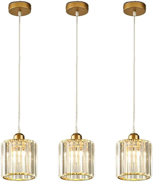 LightInTheBox 3Pcs Crystal Pendant Light Small Gold Pendant Light Modern Adjustable Chandelier Ceiling Light Fixture for Kitchen Island Bedside Cafe Restaurant (3 Color Changing)