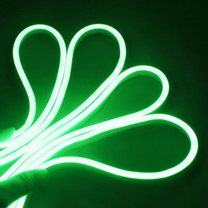 YM E-Bright Green Led Neon Strip Lights Without Power Supply, 12V Indoor Outdoor Silicone Rope 16.4Ft 600SMD Flexible Waterproof IP67 for Signboard Bar Home Kitchen Bedroom Party Christmas Decoration