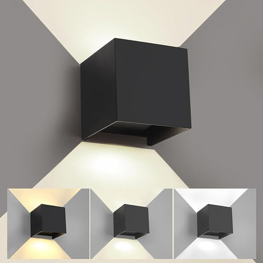 Modern Outdoor Wall Lights, ETL Listed 15W Square LED Exterior Wall Sconce, 3 Color Temperature Selectable, Adjustable Up and Down Lighting Fixtures, IP65 Waterproof Aluminum Porch Light