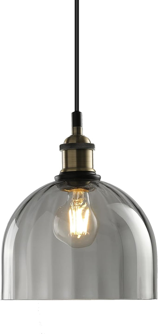 Modern Pendant Lights for Kitchen Island, Industrial Rustic Hanging Ceiling Lighting Fixtures, Glass Dome Lampshade Chandelier, 7.86" Handmade Bell Shaped Lamp Shade, Smoke Grey