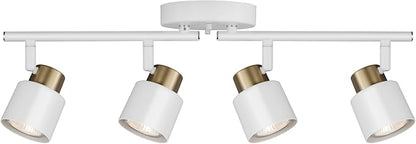 4 Light Track Lighting Kit, Matte White Brass Finish Adjustable with Modern Flush Mount Ceiling Spotlight for Kitchen,Dining,Living Room,Home Improvement