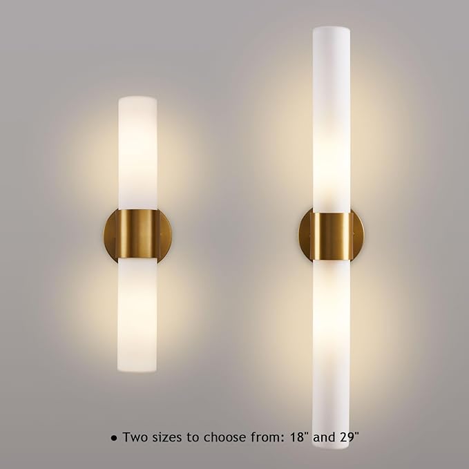 18" Modern Wall Sconce with Frosted Glass Shades, for Bathroom Mirror Bedroom Living Room Hallway, Gold Finish