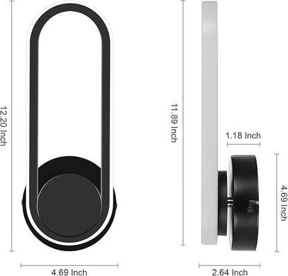 XEYOU 12W Modern Wall Sconce Rotatable 330° Indoor Black LED Wall Light Fixtures for Bedroom Living Room Hotel Hallway Aisle Corridor, Warm White 3000K