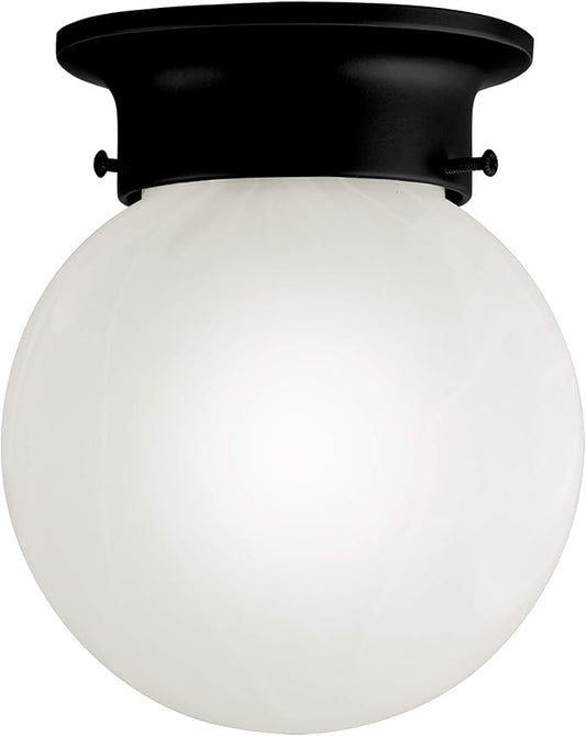 Design House Millbridge Globe 6 Inch Diameter Indoor Ceiling Light Fixture, for Bedroom, Hallway, Closet & Dining Room, Alabaster Glass, Matte Black, 588483
