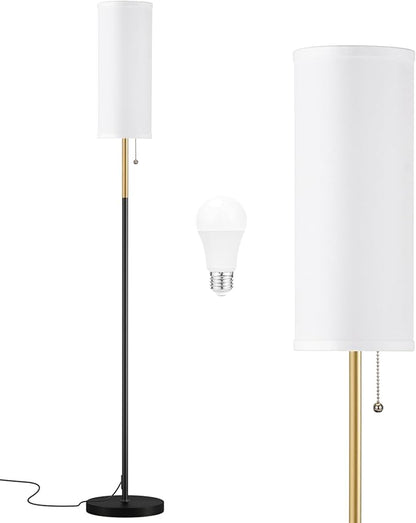 Ambimall 64'' Floor Lamp for Living Room with 3 Color Temperatures Bulb, Minimalist Pole Lamp, White Lampshade, Black & Gold Pole