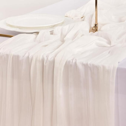 Socomi 15pcs Ivory White Cheesecloth Table Runner Summer Boho Rustic Gauze 120 inch 10FT Cheese Cloth Sheer Runner for Wedding Party Baby Shower Birthday Home Decor Holiday Decorations