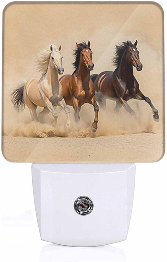 Three Horses Night Light Plug-into Wall Horses Running in The Desert Nightlight Lamp with Dusk to Dawn Sensor, Led Lamp 0.5W Energy Efficient for Home Decor