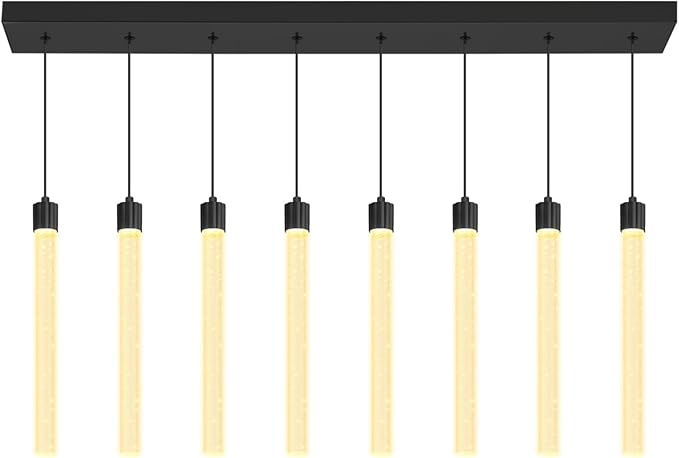 Modern Rectangular Crystal Chandelier LED Dimmable Crystal Column Chandelier Living Room Crystals Pendant Light for Dining Room Adjustable Height 8-Light Black