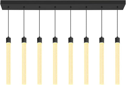 Modern Rectangular Crystal Chandelier LED Dimmable Crystal Column Chandelier Living Room Crystals Pendant Light for Dining Room Adjustable Height 8-Light Black